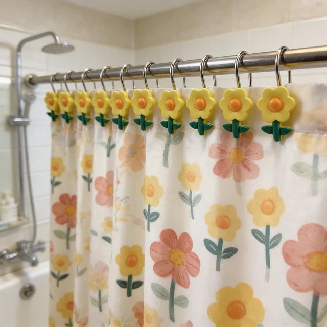 Alt view image 4 of 7 - Colorful Sun Flower Shower Rings S/12 Decorative Rust Proof Rose Shower Curtain Hooks Pack of 12 Sun Flower Shower Curtain Rings Set of 12
