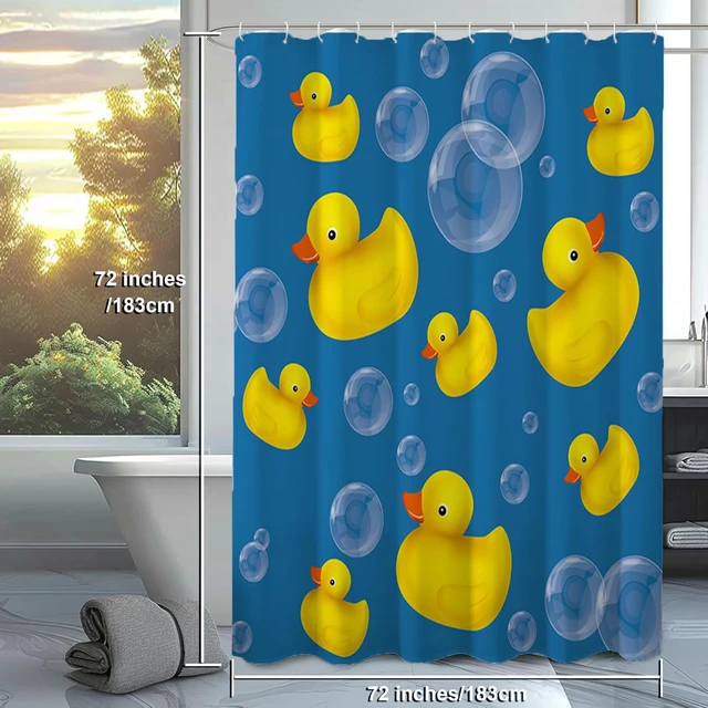 Alt view image 3 of 7 - 72x72 Inch, Soap Bubbles Ducks on Blue Home Bathroom Bathtubs Decor Washable Durable Fabric, Bath Curtains Waterproof Polyester Fabric, Shower Curtain Set with 12 Hooks