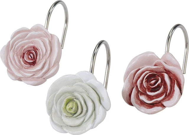 Main image of Easy Hanging, 12 Pack, Floral Shower Curtain Hooks