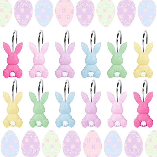 Main image of 12Pcs Easter Rabbit Shower Curtain Hooks Bunny Curtain Rod Rings Spring Resin Curtains Hanger Hooks for Living Room Bedroom Bathroom Decor
