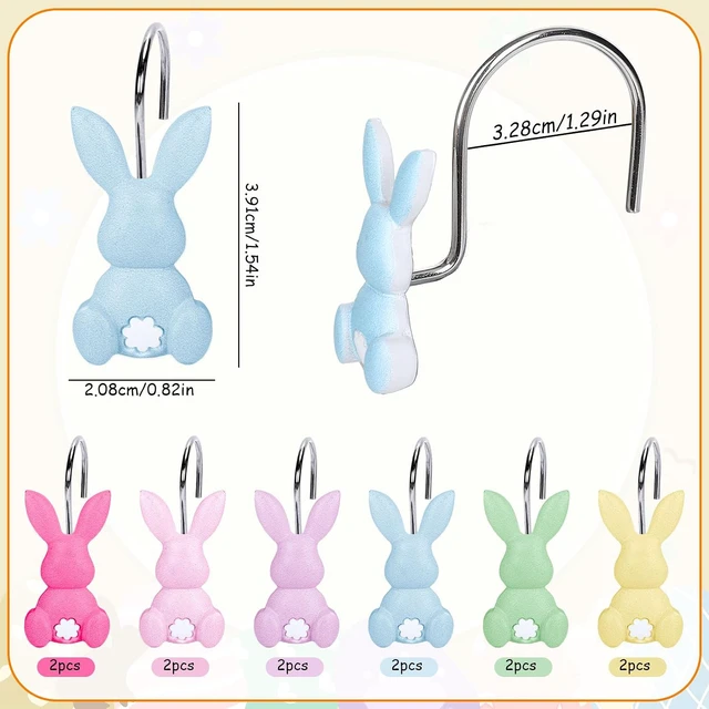 Alt view image 2 of 7 - 12Pcs Easter Rabbit Shower Curtain Hooks Bunny Curtain Rod Rings Spring Resin Curtains Hanger Hooks for Living Room Bedroom Bathroom Decor