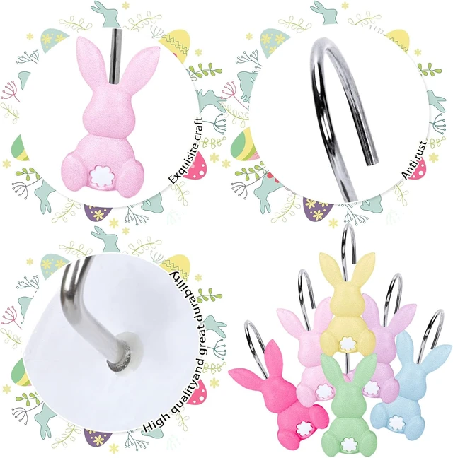 Alt view image 3 of 7 - 12Pcs Easter Rabbit Shower Curtain Hooks Bunny Curtain Rod Rings Spring Resin Curtains Hanger Hooks for Living Room Bedroom Bathroom Decor