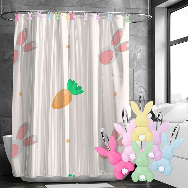 Alt view image 4 of 7 - 12Pcs Easter Rabbit Shower Curtain Hooks Bunny Curtain Rod Rings Spring Resin Curtains Hanger Hooks for Living Room Bedroom Bathroom Decor