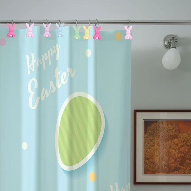 Alt view image 5 of 7 - 12Pcs Easter Rabbit Shower Curtain Hooks Bunny Curtain Rod Rings Spring Resin Curtains Hanger Hooks for Living Room Bedroom Bathroom Decor