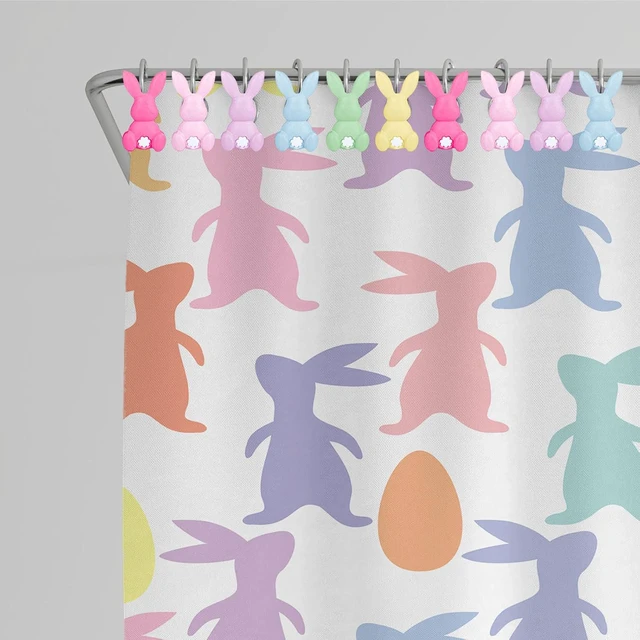 Alt view image 6 of 7 - 12Pcs Easter Rabbit Shower Curtain Hooks Bunny Curtain Rod Rings Spring Resin Curtains Hanger Hooks for Living Room Bedroom Bathroom Decor
