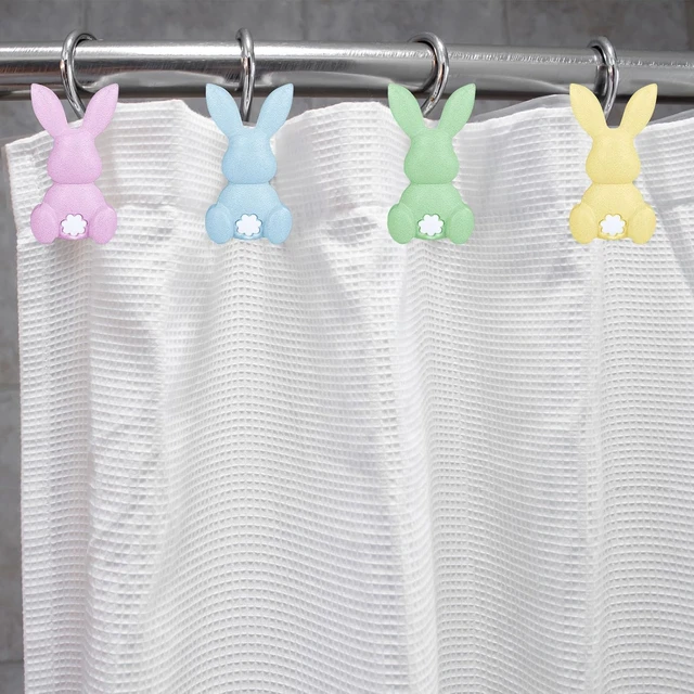 Alt view image 7 of 7 - 12Pcs Easter Rabbit Shower Curtain Hooks Bunny Curtain Rod Rings Spring Resin Curtains Hanger Hooks for Living Room Bedroom Bathroom Decor