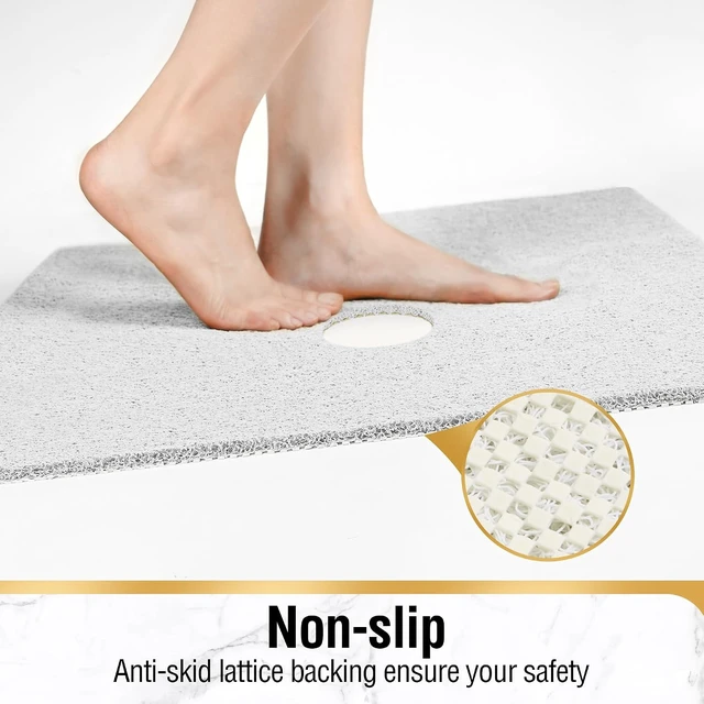 Alt view image 3 of 6 - Quick Drying Bathroom Stall Accessory Without Suction Cup, Soft PVC Bath Tub Floor Rug with Drain Holes, Square Non Slip Shower Mat