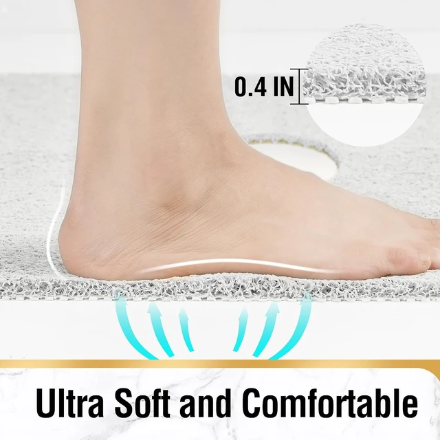 Alt view image 2 of 6 - Quick Drying Bathroom Stall Accessory Without Suction Cup, Soft PVC Bath Tub Floor Rug with Drain Holes, Square Non Slip Shower Mat