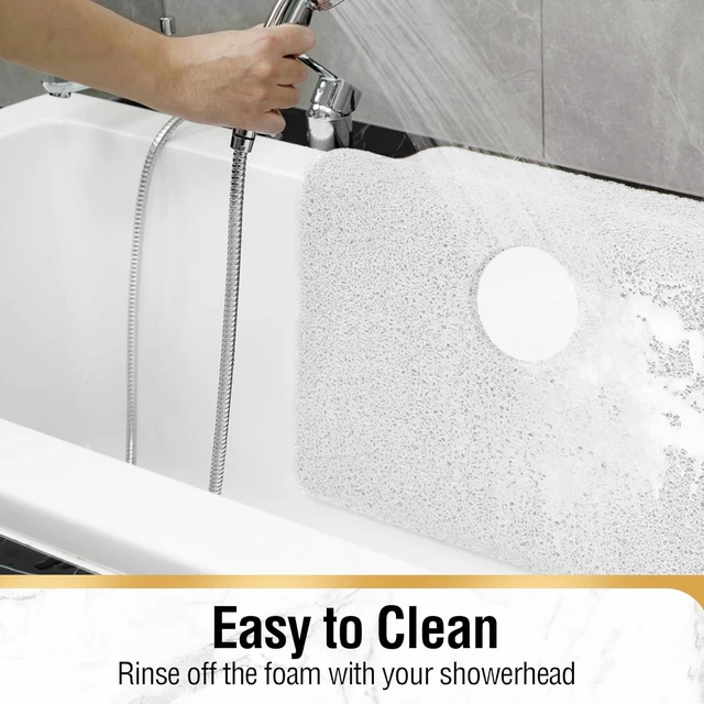 Alt view image 5 of 6 - Quick Drying Bathroom Stall Accessory Without Suction Cup, Soft PVC Bath Tub Floor Rug with Drain Holes, Square Non Slip Shower Mat