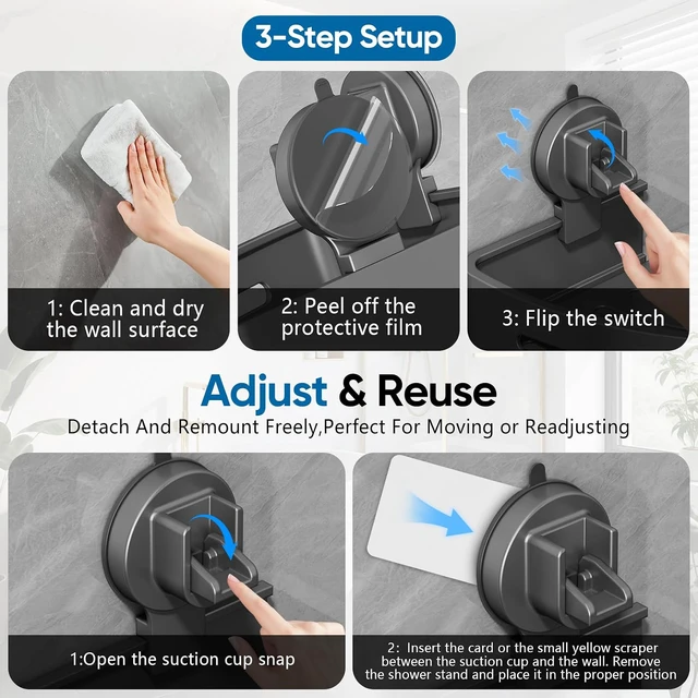 Alt view image 6 of 7 - Grey), No Drilling Rust Proof Aluminum Corner Shower Caddy Suction Cup (2-Pack, Removable Shower Corner Shelf Suction Cup, Extremely Strong Suction Power, 2026 UpgradedNew Suction Cup Shower Caddy
