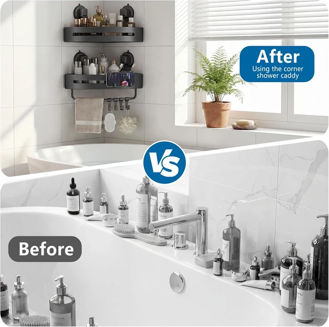 Alt view image 4 of 7 - Grey), No Drilling Rust Proof Aluminum Corner Shower Caddy Suction Cup (2-Pack, Removable Shower Corner Shelf Suction Cup, Extremely Strong Suction Power, 2026 UpgradedNew Suction Cup Shower Caddy