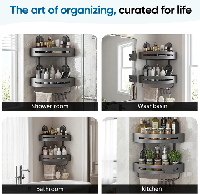 Alt view image 5 of 7 - Grey), No Drilling Rust Proof Aluminum Corner Shower Caddy Suction Cup (2-Pack, Removable Shower Corner Shelf Suction Cup, Extremely Strong Suction Power, 2026 UpgradedNew Suction Cup Shower Caddy