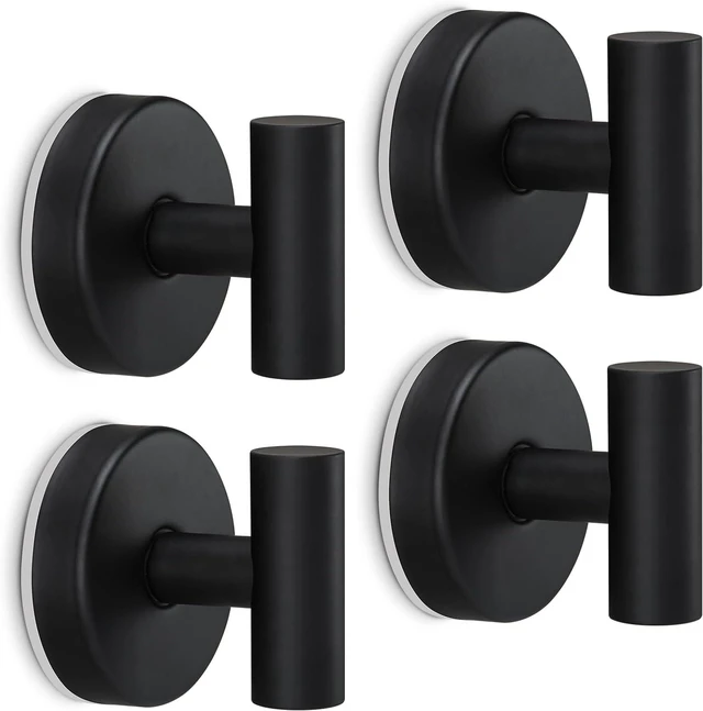 Main image of Removable Wall Mounted Hook for Bedroom Kitchen Hotel Pool Matte Black(4-Pack), Robe, Towel Hooks Shower Suction Hook Towel Hanger for Bathroom Hanging Coat