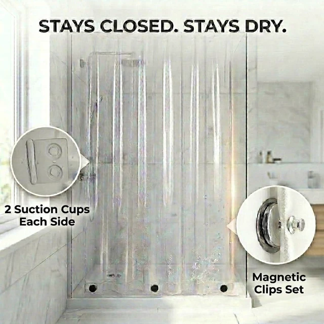 Alt view image 2 of 4 - 72x72, Clear, 2 Pack Shower Curtain Liners with Magnets