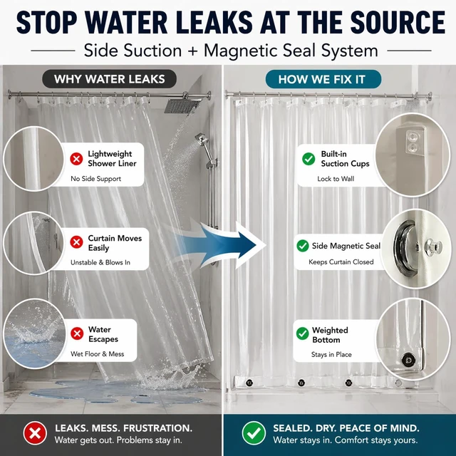 Alt view image 4 of 4 - 72x72, Clear, 2 Pack Shower Curtain Liners with Magnets