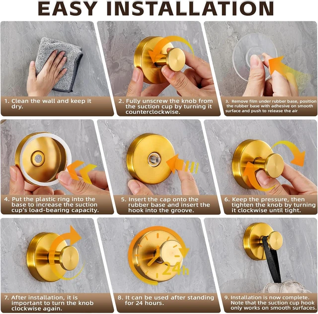 Alt view image 5 of 7 - Stainless Steel Towel Hooks No Drill, Suction Cup Hooks for Shower