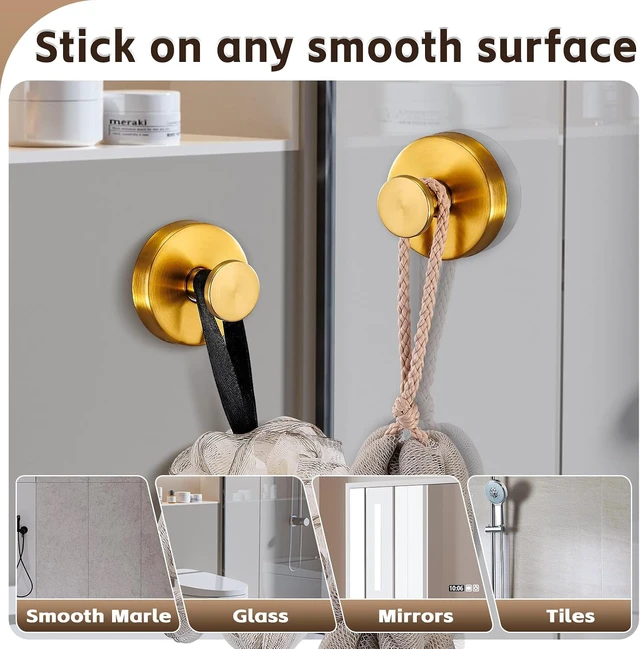 Alt view image 3 of 7 - Stainless Steel Towel Hooks No Drill, Suction Cup Hooks for Shower