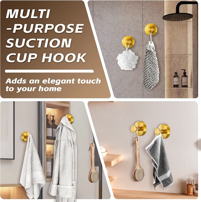 Alt view image 4 of 7 - Stainless Steel Towel Hooks No Drill, Suction Cup Hooks for Shower