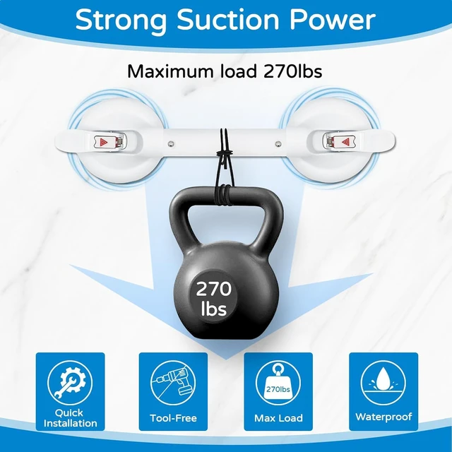 Alt view image 3 of 7 - Max Load 269LBS Safety Bar for Elderly Senior Disabled Handicap 17 Inch White, Suction Grab Bar for Shower Bathtub: Upgraded Heavy Duty Non-Slip Grip Handle with Strong Suction Cup for Bathroom Wall