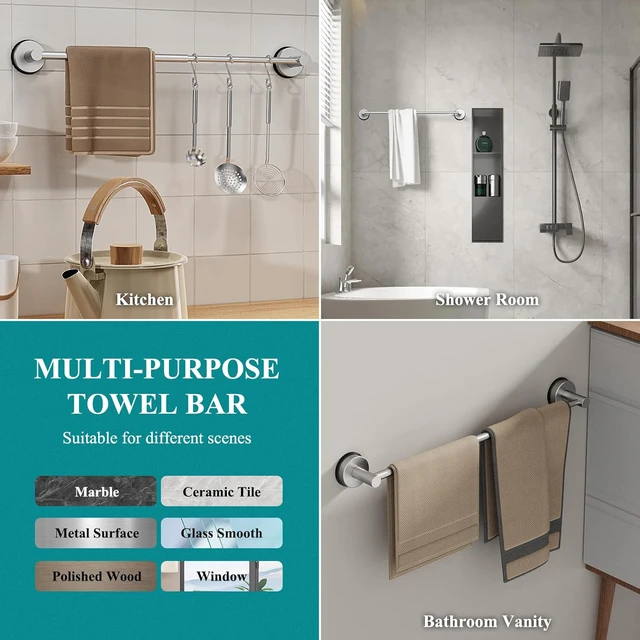 Alt view image 2 of 7 - Home Decor-Silver, Apparment Essentials, Bathroom Accessories, Towel Holder for Glass Shower Door, Adjustable 17~29 Inch Towel Racks for Bathroom Wall Mounted, Large Towel Bar for Bathroom Wall