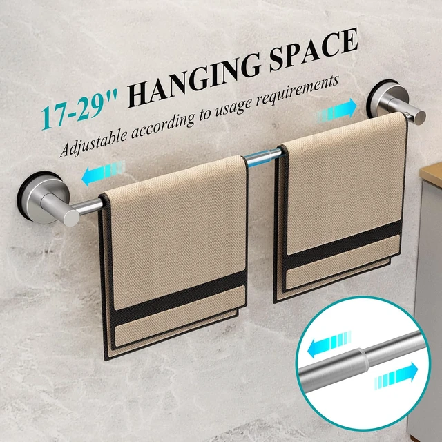Alt view image 5 of 7 - Home Decor-Silver, Apparment Essentials, Bathroom Accessories, Towel Holder for Glass Shower Door, Adjustable 17~29 Inch Towel Racks for Bathroom Wall Mounted, Large Towel Bar for Bathroom Wall
