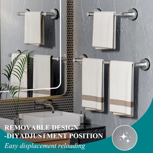 Alt view image 7 of 7 - Home Decor-Silver, Apparment Essentials, Bathroom Accessories, Towel Holder for Glass Shower Door, Adjustable 17~29 Inch Towel Racks for Bathroom Wall Mounted, Large Towel Bar for Bathroom Wall