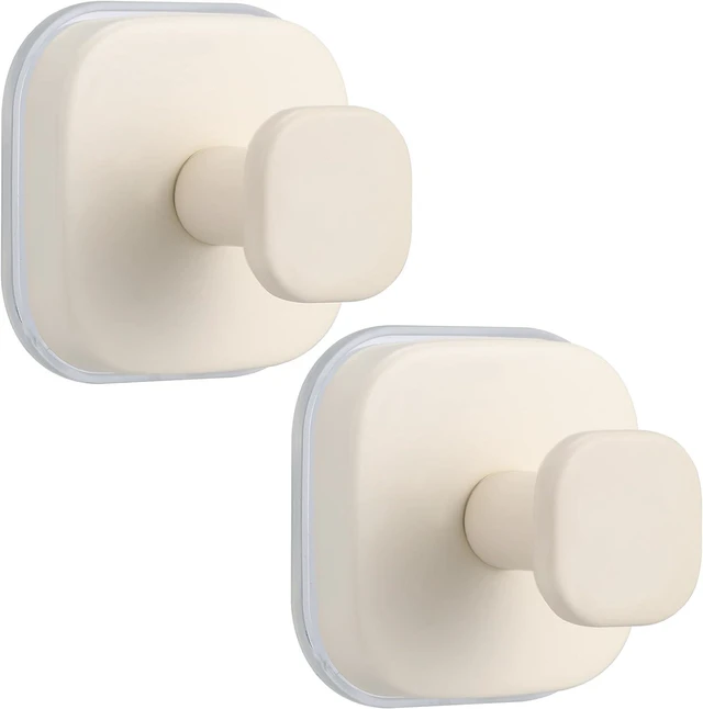 Main image of Milk White), Non-Porous Surfaces) (2, Kitchen & Metal (Smooth, Bathroom, Shower, Tile, Mirror, Coat Hook for Glass, Loofah, Robe, Towel, No-Drill Reusable Suction Cup Hooks