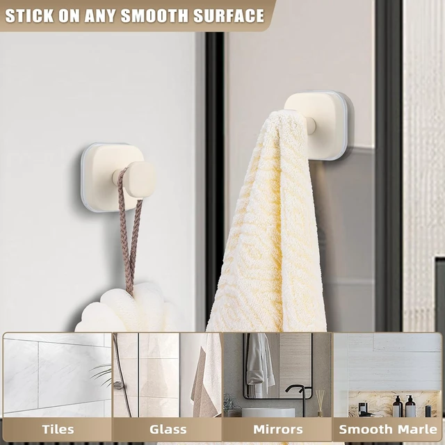 Alt view image 3 of 7 - Milk White), Non-Porous Surfaces) (2, Kitchen & Metal (Smooth, Bathroom, Shower, Tile, Mirror, Coat Hook for Glass, Loofah, Robe, Towel, No-Drill Reusable Suction Cup Hooks