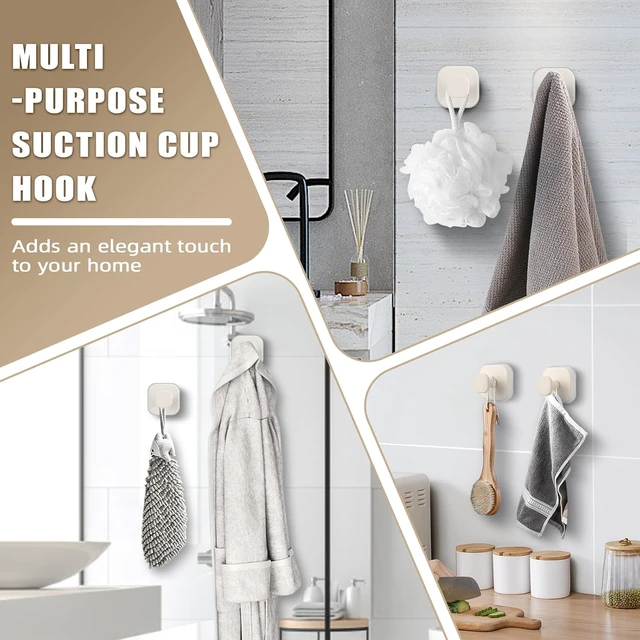 Alt view image 4 of 7 - Milk White), Non-Porous Surfaces) (2, Kitchen & Metal (Smooth, Bathroom, Shower, Tile, Mirror, Coat Hook for Glass, Loofah, Robe, Towel, No-Drill Reusable Suction Cup Hooks