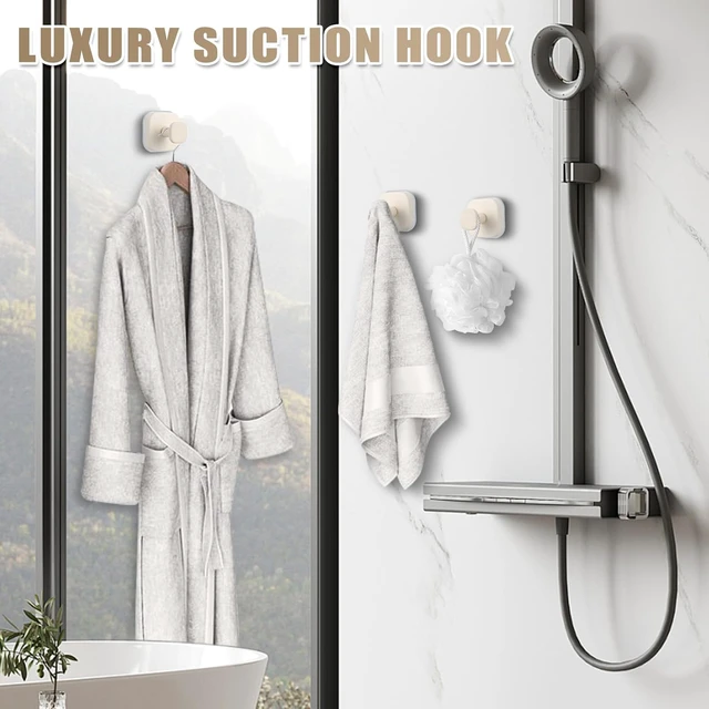 Alt view image 6 of 7 - Milk White), Non-Porous Surfaces) (2, Kitchen & Metal (Smooth, Bathroom, Shower, Tile, Mirror, Coat Hook for Glass, Loofah, Robe, Towel, No-Drill Reusable Suction Cup Hooks