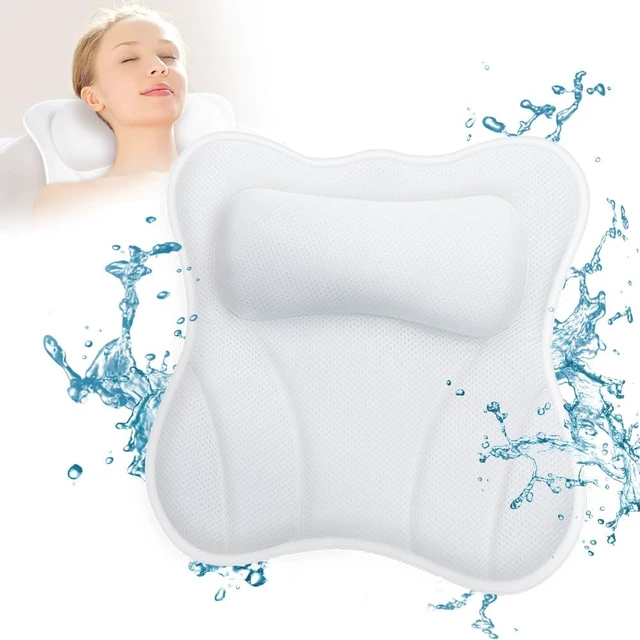 Alt view image 2 of 7 - Bath Pillow for Tub Luxury Bathtub Pillow for Head and Neck 4D Air Mesh Spa Bath Tub Pillow Headrest with Non-Slip 6 Strong Suction Cups Bathtub Pillow Soaking Tub Bathroom Bath Gifts