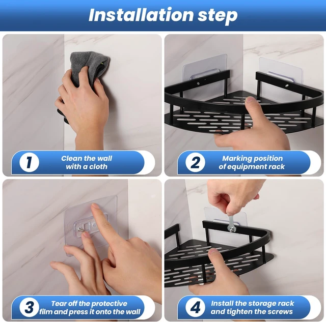 Alt view image 2 of 7 - Suction Cup (Black 2LBAT), Bathroom Shower Shelves With Hooks, Lanlord Wall Mounted Shower Organizer - 2 Pack No Drilling Adhesive Corner Shelf