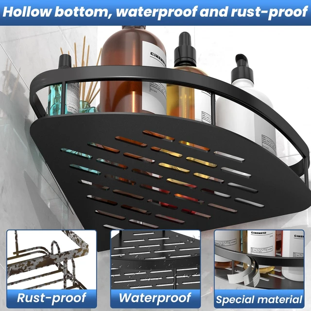 Alt view image 6 of 7 - Suction Cup (Black 2LBAT), Bathroom Shower Shelves With Hooks, Lanlord Wall Mounted Shower Organizer - 2 Pack No Drilling Adhesive Corner Shelf
