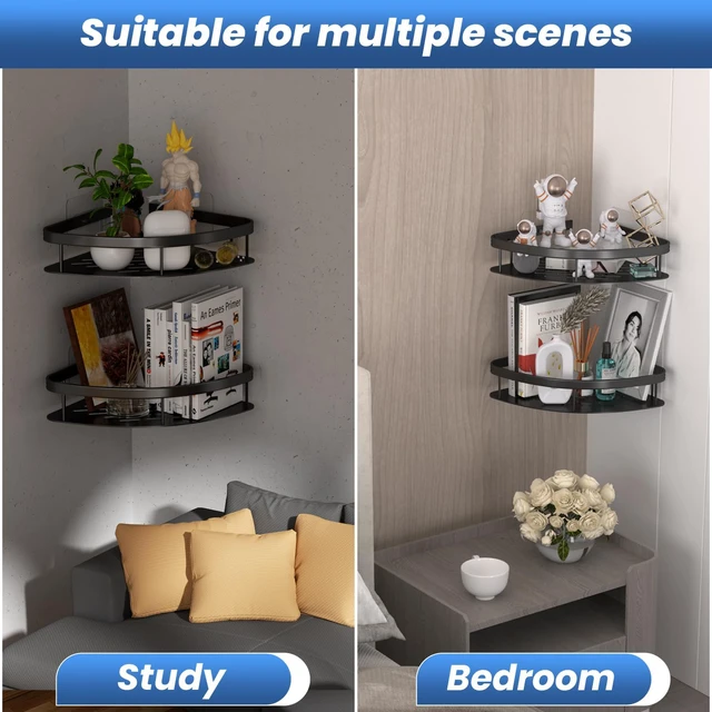 Alt view image 5 of 7 - Suction Cup (Black 2LBAT), Bathroom Shower Shelves With Hooks, Lanlord Wall Mounted Shower Organizer - 2 Pack No Drilling Adhesive Corner Shelf