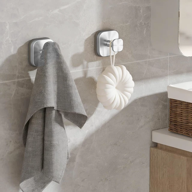 Alt view image 4 of 7 - Silver (4 Pack), Door, Tile, Glass, Waterproof Removable Towel Robe Hooks for Bathroom Wall, Heavy Duty No Drill Shower Hooks for Inside Shower, Suction Cup Hooks for Shower