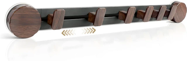 Main image of Grey, Bathroom, Reusable Wall Mounted Rack for Entryway, No Drill Coat Hooks with 6 Adjustable Hooks, Suction Cup Wall Coat Rack