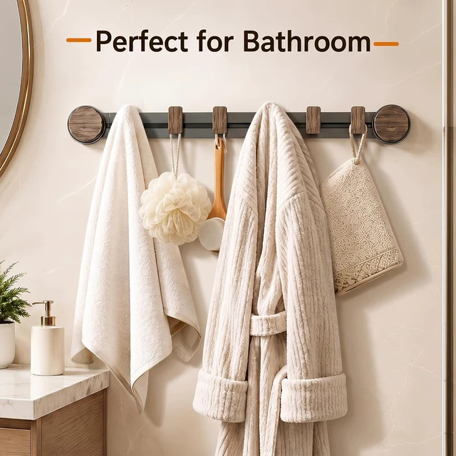 Alt view image 4 of 7 - Grey, Bathroom, Reusable Wall Mounted Rack for Entryway, No Drill Coat Hooks with 6 Adjustable Hooks, Suction Cup Wall Coat Rack