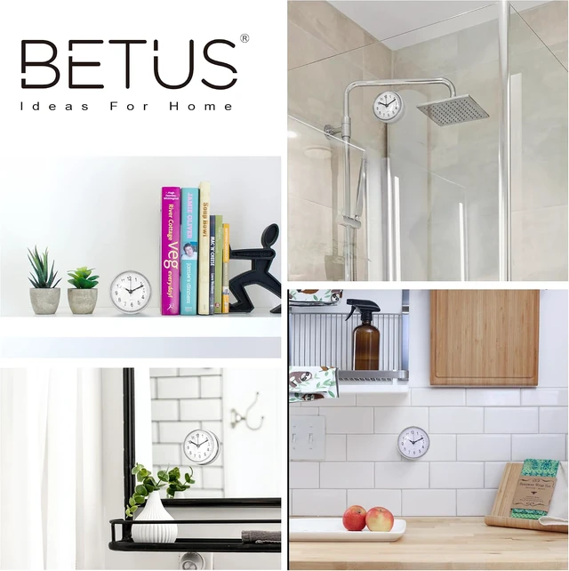 Alt view image 6 of 6 - 2PC), Bedroom (White, Kitchen, Battery Operated Wall Clock for Toilet, Water Proof, Waterproof Bathroom Shower Clock with Large Suction Cup - Silent
