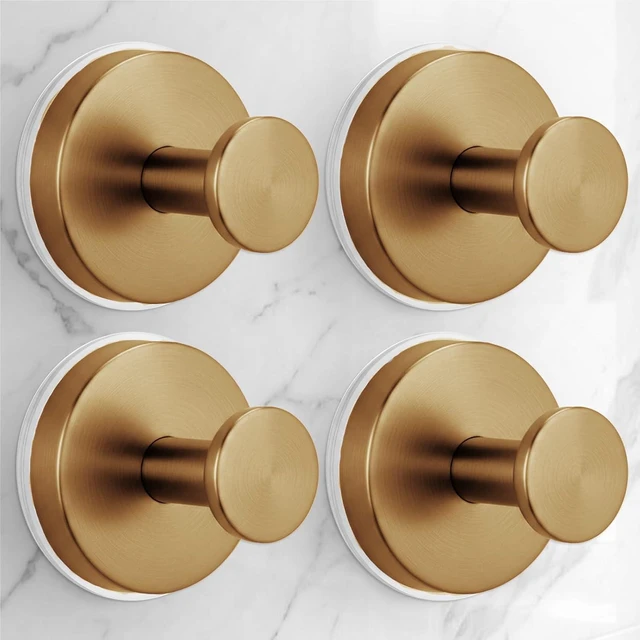 Main image of 4 Packs(Brushed Bronze), No-Drill Removable Towel Hooks for Bathroom, Reusable Shower Hooks, Mirror, Glass Window&Door, Large Suction Cup Hooks for Shower