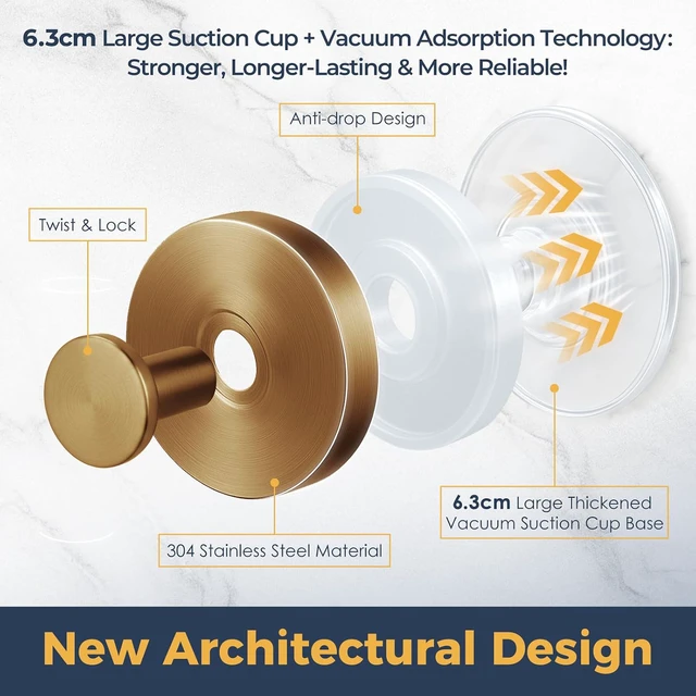 Alt view image 3 of 6 - 4 Packs(Brushed Bronze), No-Drill Removable Towel Hooks for Bathroom, Reusable Shower Hooks, Mirror, Glass Window&Door, Large Suction Cup Hooks for Shower