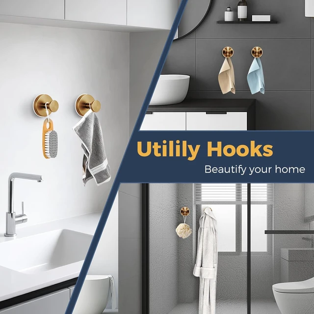 Alt view image 6 of 6 - 4 Packs(Brushed Bronze), No-Drill Removable Towel Hooks for Bathroom, Reusable Shower Hooks, Mirror, Glass Window&Door, Large Suction Cup Hooks for Shower