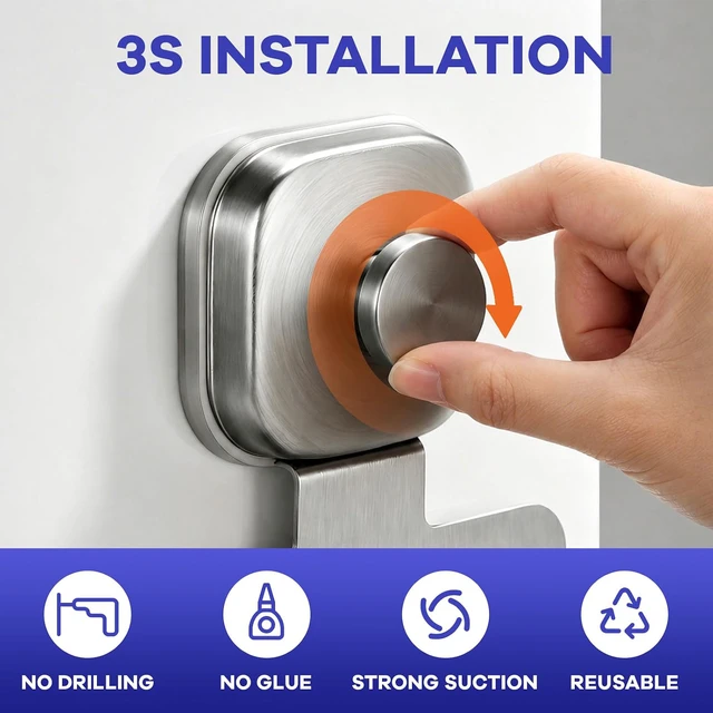 Alt view image 2 of 6 - Towel Hanger, No-Drill Shower Hooks for Shaver, Suction Cup Razor Holder