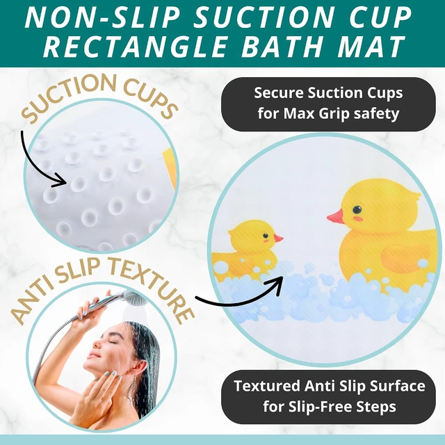 Alt view image 2 of 6 - Non Slip Bath Mat for Tub and Shower Floors Anti Slip Shower Mat with Strong Secure Suction Cup Grip Rubber Duck Print for Kids and Toddlers for Inside Bathroom Bathtub (28x16 Duck)