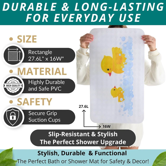 Alt view image 3 of 6 - Non Slip Bath Mat for Tub and Shower Floors Anti Slip Shower Mat with Strong Secure Suction Cup Grip Rubber Duck Print for Kids and Toddlers for Inside Bathroom Bathtub (28x16 Duck)