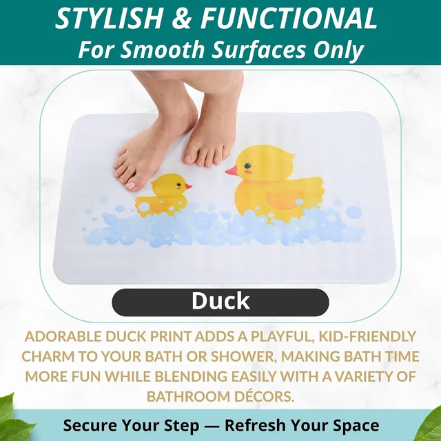 Alt view image 5 of 6 - Non Slip Bath Mat for Tub and Shower Floors Anti Slip Shower Mat with Strong Secure Suction Cup Grip Rubber Duck Print for Kids and Toddlers for Inside Bathroom Bathtub (28x16 Duck)