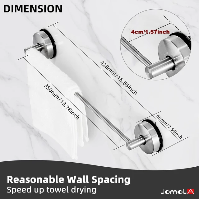 Alt view image 2 of 7 - 17 inches, Towel Bar Suction Hand Towel Rack for Bathroom Stainless Steel Kitchen Towel Rail Holder Storage Hanger No Drilling Towel Bar Brushed Finish