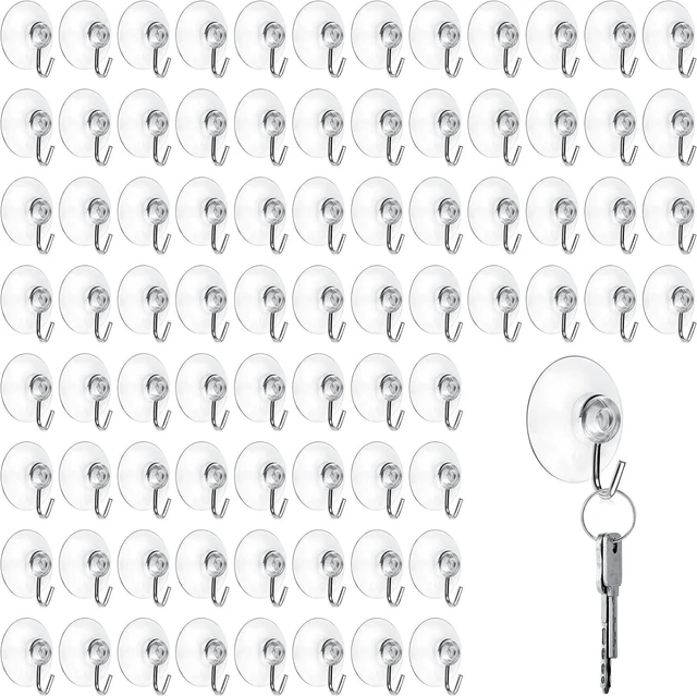 Main image of 1.2 Inch, 80 Pcs Clear Suction Cups Hooks for Wall Safe Load 3 lb