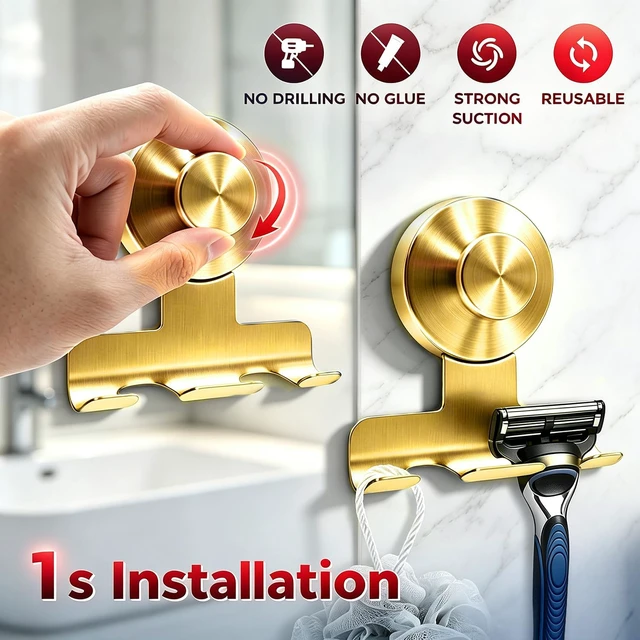 Alt view image 3 of 7 - 2026 New Drill-Free Stainless Steel Suction Cup Razor Holder for Shower