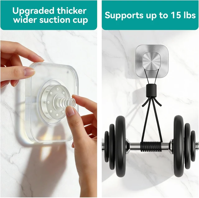 Alt view image 4 of 7 - NoDrill Bathroom Hooks for Towel & Loofah, Suction Cup Hooks for Shower