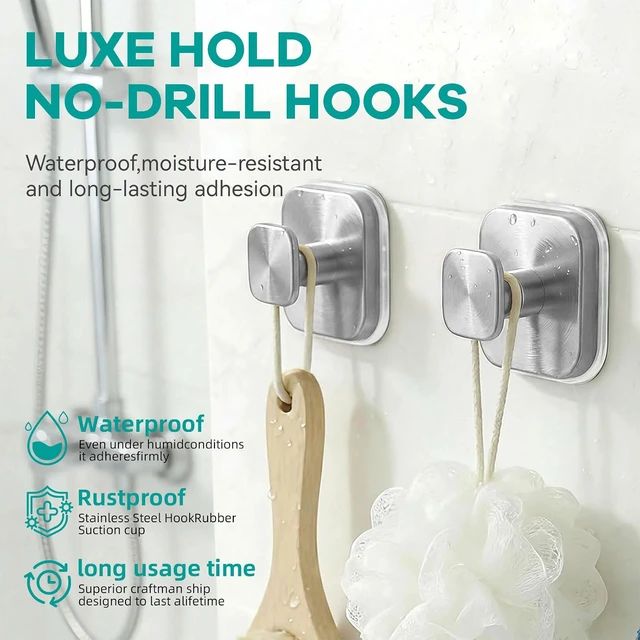 Alt view image 5 of 7 - NoDrill Bathroom Hooks for Towel & Loofah, Suction Cup Hooks for Shower